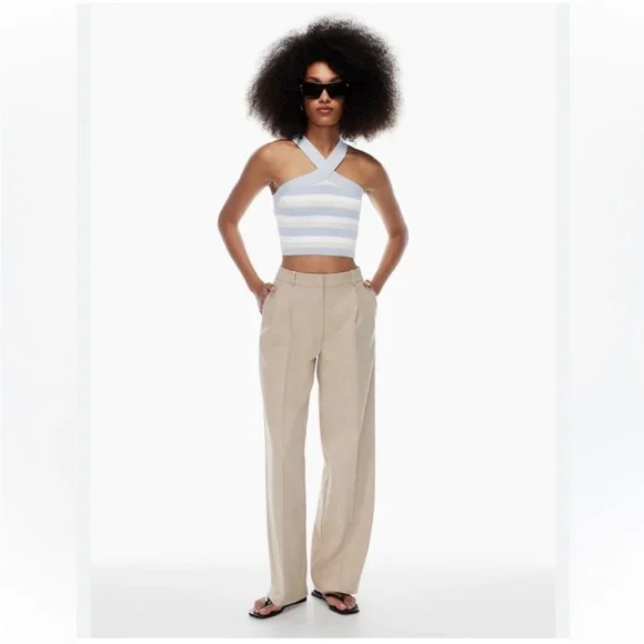 Aritzia Babaton Sculpt Knit Criss Cross Cropped Tank Birch/ Cement Blue NWT - Picture 4 of 11